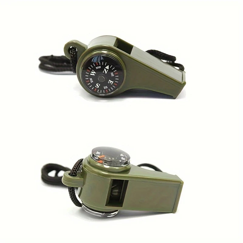 3-in-1 Emergency Survival Whistle with Compass Thermometer For Camping Hiking Outdoor Adventures Durable Metal Construction