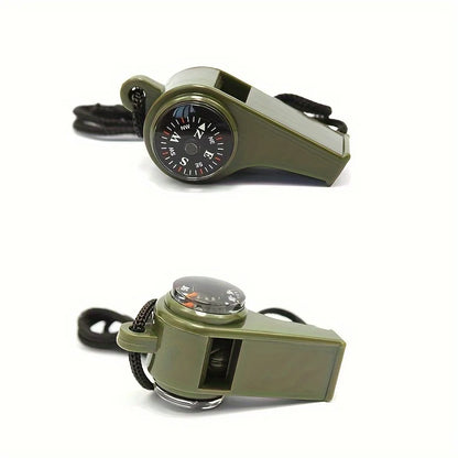3-in-1 Emergency Survival Whistle with Compass Thermometer For Camping Hiking Outdoor Adventures Durable Metal Construction