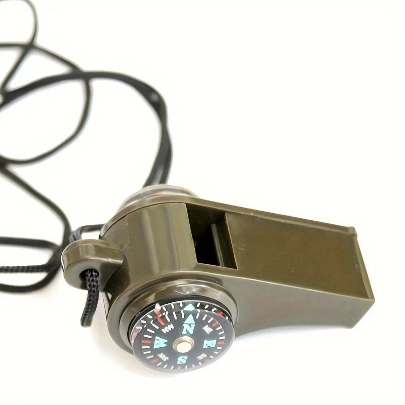 3-in-1 Emergency Survival Whistle with Compass Thermometer For Camping Hiking Outdoor Adventures Durable Metal Construction