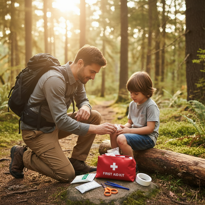 Father treating child - square format