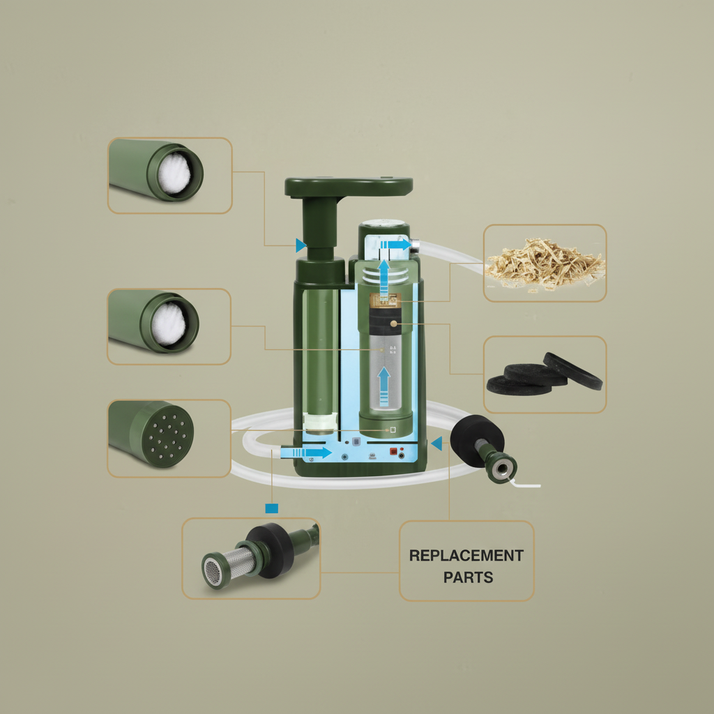 Filtre à eau avec diagramme technique - carré