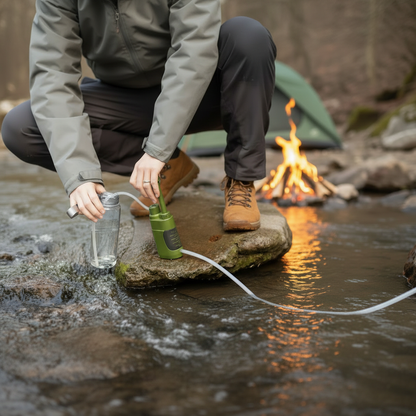 Filtre à eau en action au ruisseau - carré
