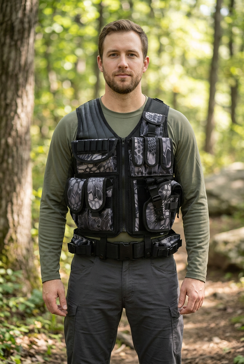 Gilet python noir porté en extérieur