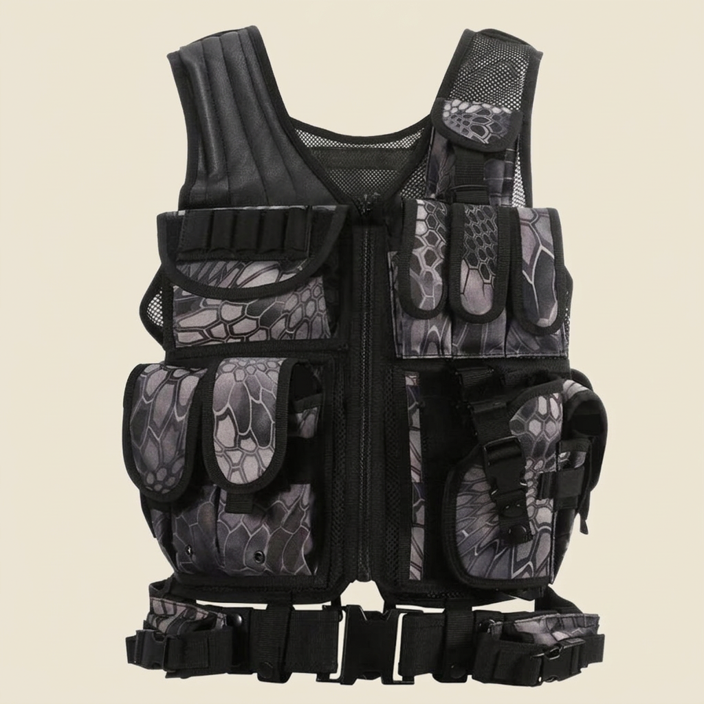 Gilet python noir, vue trois-quarts opposée