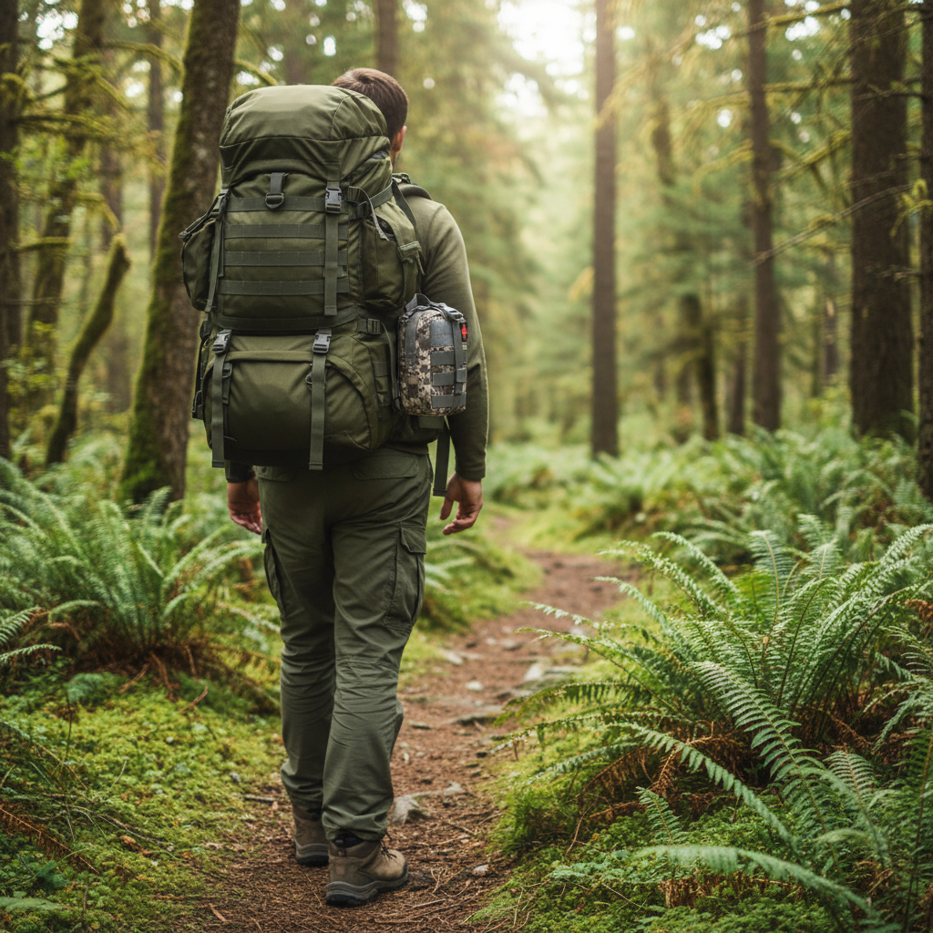 Hiker with compact first aid kit