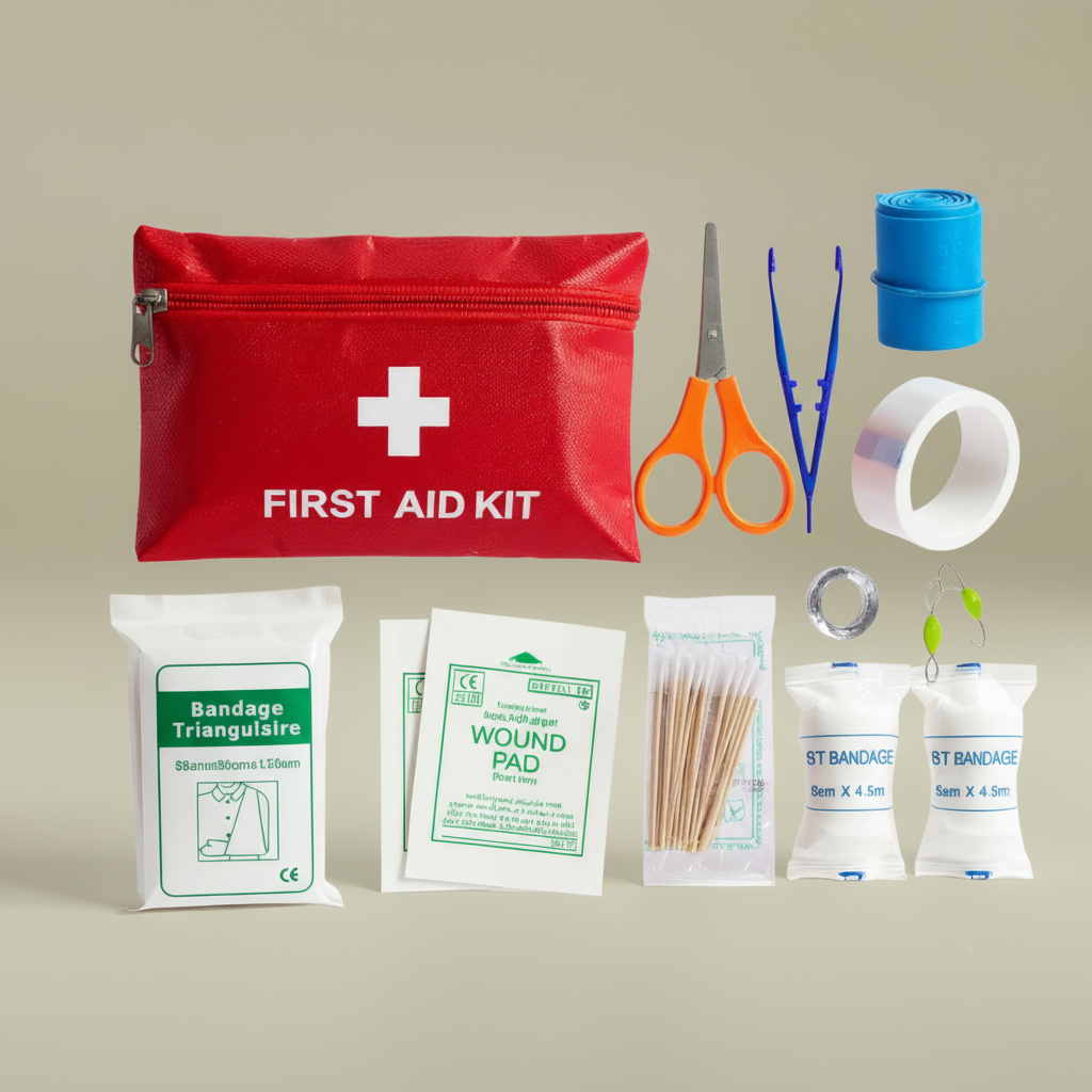 Kit de premiers soins complet - Fond beige vert