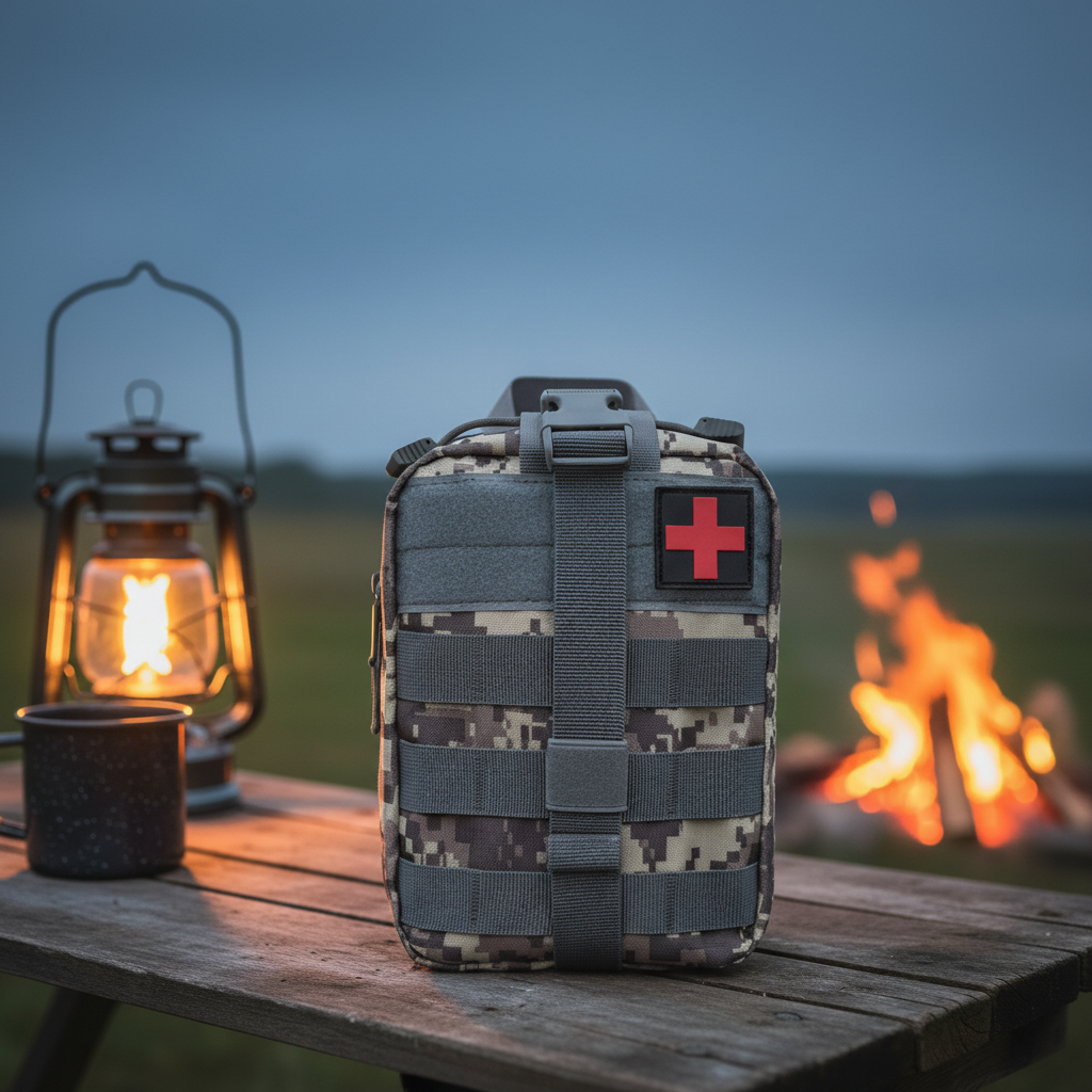 Kit sur table au camping près du feu - carré
