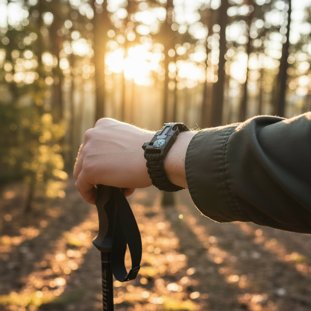 Survival bracelet on bare wrist