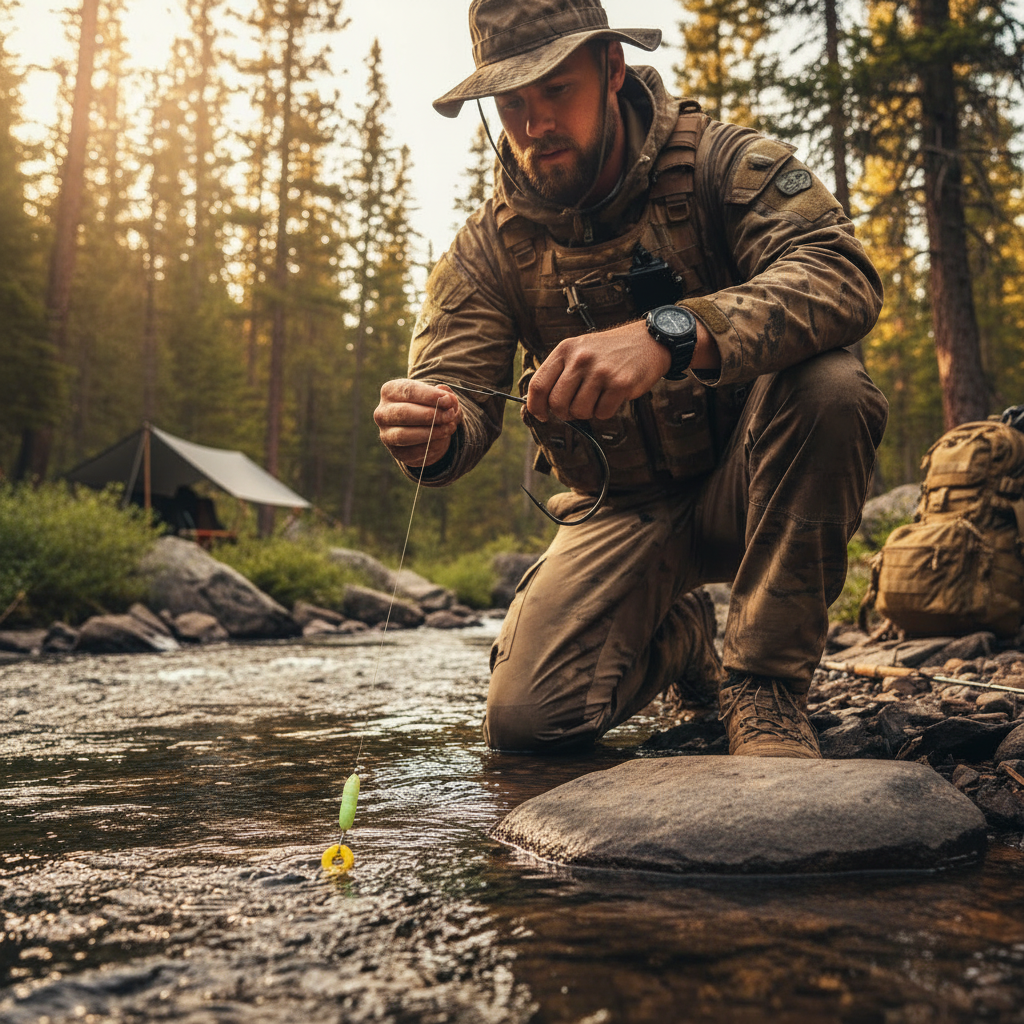 Survival fishing scene - no kit on rock